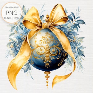 Blaue Weihnachtsdekorationen Clipart-Set von 10 PNG-Bildern, digitaler Download, kommerzielle Nutzung, perfekt für die Kartenherstellung, Scrapbooking