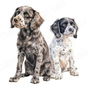 Clipart para impressão de retrato de filhotes adoráveis, conjunto de arte de 2 filhotes de 8 imagens, download digital de alta resolução, licença comercial