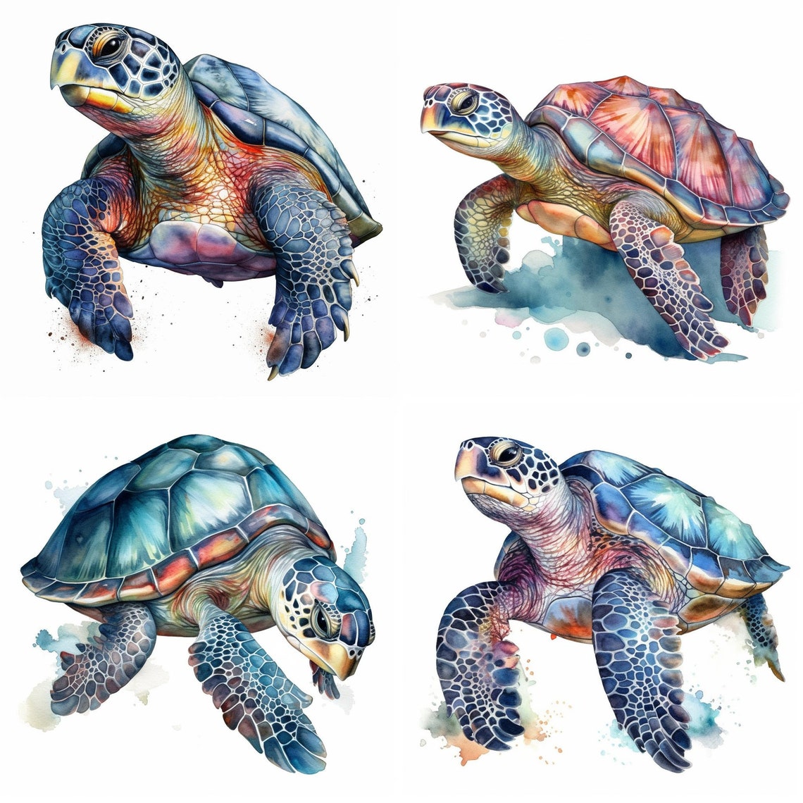Sea Turtle Printable Clipart 8 Pngs Digital Download - Etsy