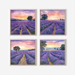 Lavendelfeld Twilight druckbare Clipart, Set aus 4 hochauflösenden Lavendelfelder PNG-Bildern, sofortiger digitaler Download, kommerzielle Nutzung