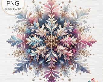 Elegant Snowflake Clipart Collection: Beautiful Transparent PNG Designs, Intricate Winter Flakes Seasonal Decor, Invitations, Festive Crafts