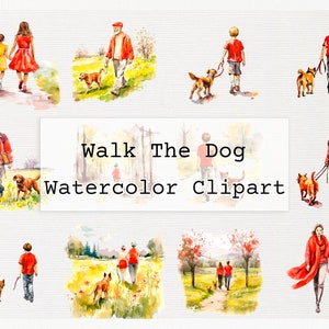 Walk The Dog Clipart. 36 Quality Transparent Watercolor Png Digital Download Files. Commercial License. Download Walk The Dog Png Clip Art.