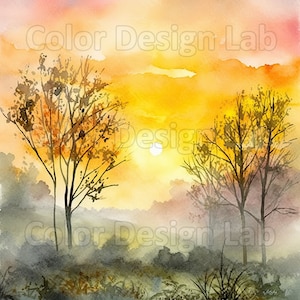 Misty Sunrise Printable Art Clipart Bundle - Ensemble de 8 haute qualité Sunrise Sky PNG, Téléchargement numérique, Utilisation commerciale pour l'art mural