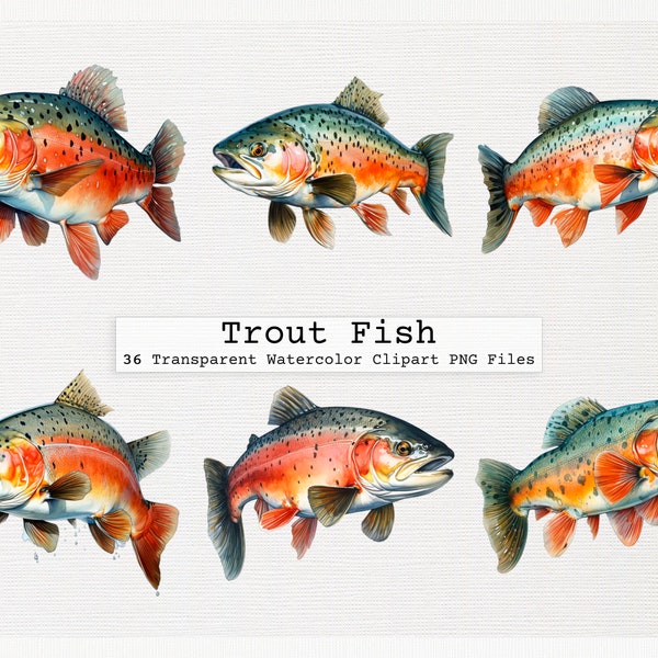 Trout Fish Clipart Bundle Of 36 Quality Transparent Watercolor Png Digital Download Files Commercial License Download Png Trout Fish