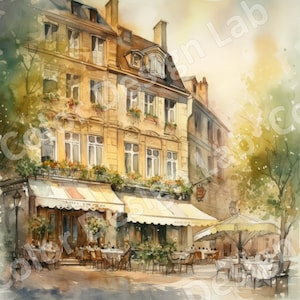 Vintage café européen imprimable Clipart, ensemble de 4 images PNG haute résolution, téléchargement numérique, Cafe Art, usage Commercial