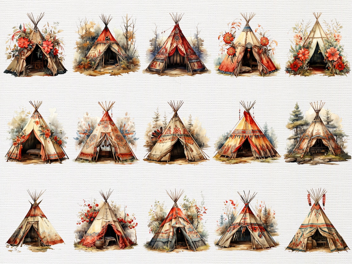 Boho Teepee Clipart Bundle of 36 Quality Transparent - Etsy
