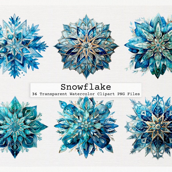 Snowflake Clipart Bundle - 36 Transparent Watercolor Png Digital Download Files With Commercial License Download Png Snowflake Clipart