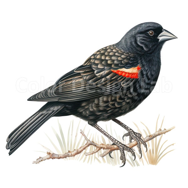 Red-winged Blackbird Clipart Bundle - 8 Art Printables, PNG, Digital Download, Commercial License, Wall Art Decor