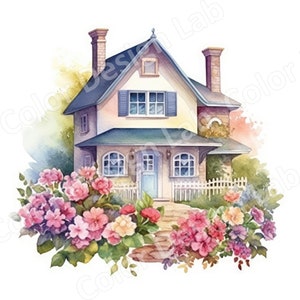 Flower Cottage Printable Clipart Set, 8 High-Resolution PNG Art Images, Digital Download, Commercial Use Allowed, Perfect for Wall Art