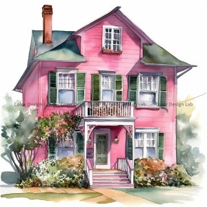 Pink House Clipart - Ensemble de 8 PNG haute résolution - Téléchargement numérique instantané - Parfait pour les invitations, l'art mural et l'artisanat
