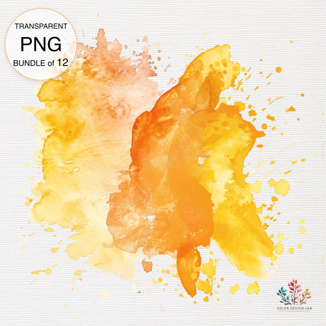 Vintage Amber Splash Watercolor Splashed Colors Clipart, 12 PNG Clipart ...