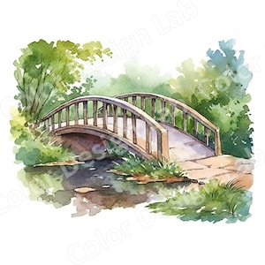Bridge Over The Stream Clipart Set, 8 High Resolution PNGs, Digital Download for Wall Art, Scrapbooking and Card Making, Commercial Use
