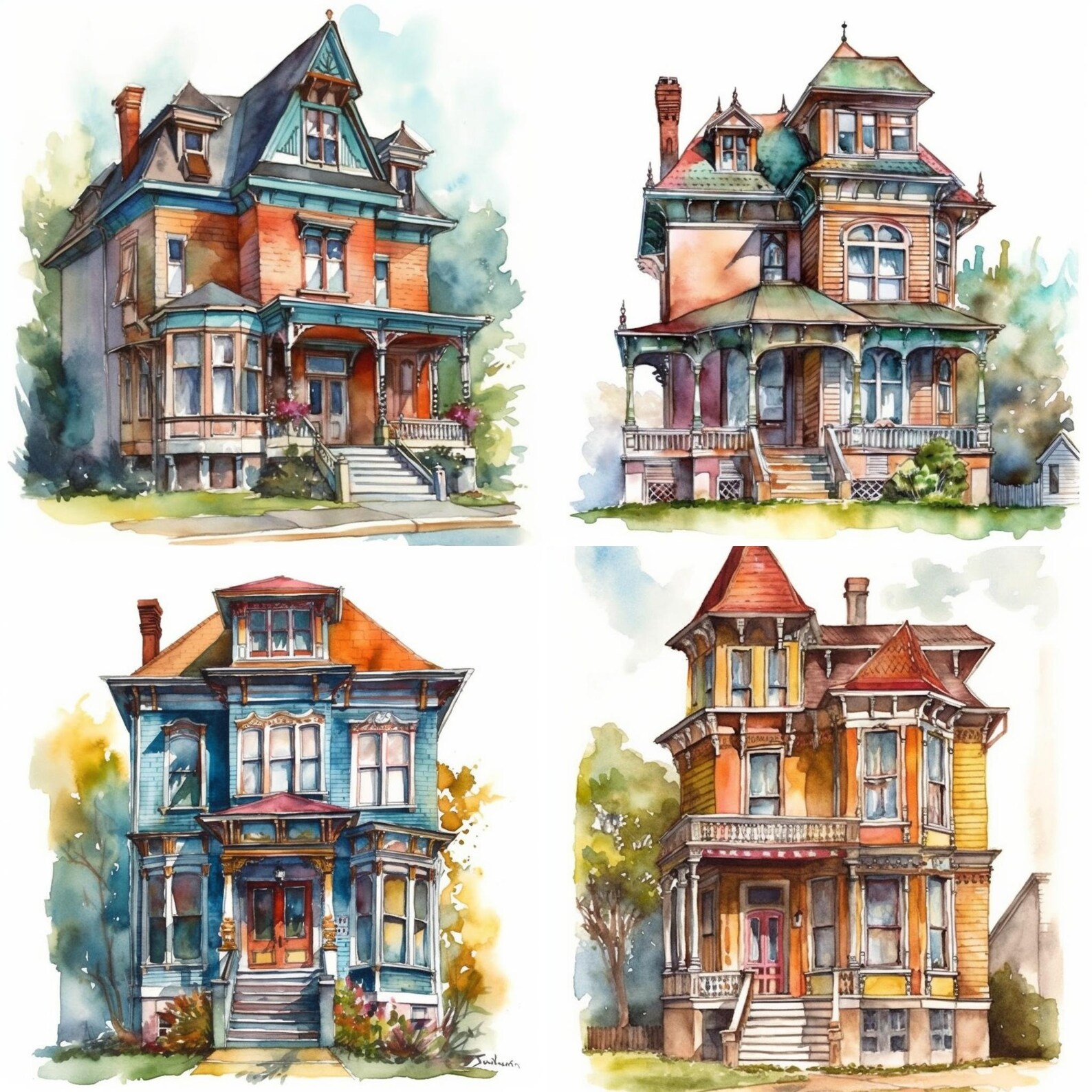 Victorian House Clipart, Victorian House Set of 8 PNG, Victorian House ...