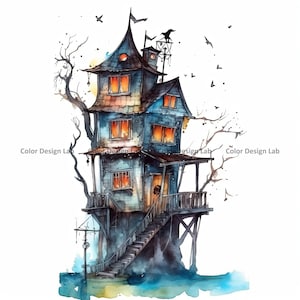Haunted House Clipart - Set von 8 gespenstisch gruselig PNG - digitaler Download - perfekt für Kartengestaltung, Einladungen, Wandkunst und Kunsthandwerk