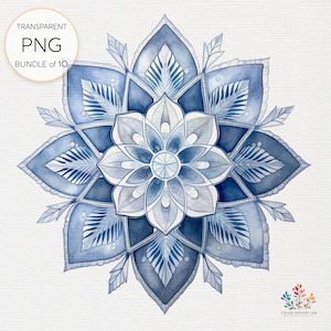 Flocon de neige motif aquarelle Clipart Image, conception hivernale, fichier d’ornement givré, motif de cristal glacé PNG, téléchargement numérique d’art saisonnier