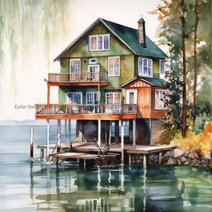 Lake House Clipart - 8 haute résolution Lake House PNG - Téléchargement numérique - Parfait pour les invitations et décorations pour la maison