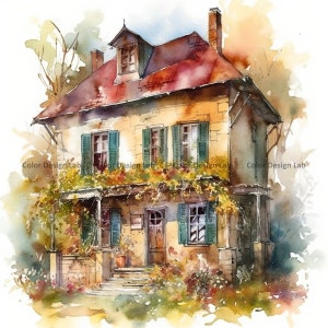 Country House Clipart, Ensemble de 8 Country Home PNG, Téléchargement numérique haute résolution Parfait pour les invitations à la fabrication de cartes, l’art mural et l’artisanat