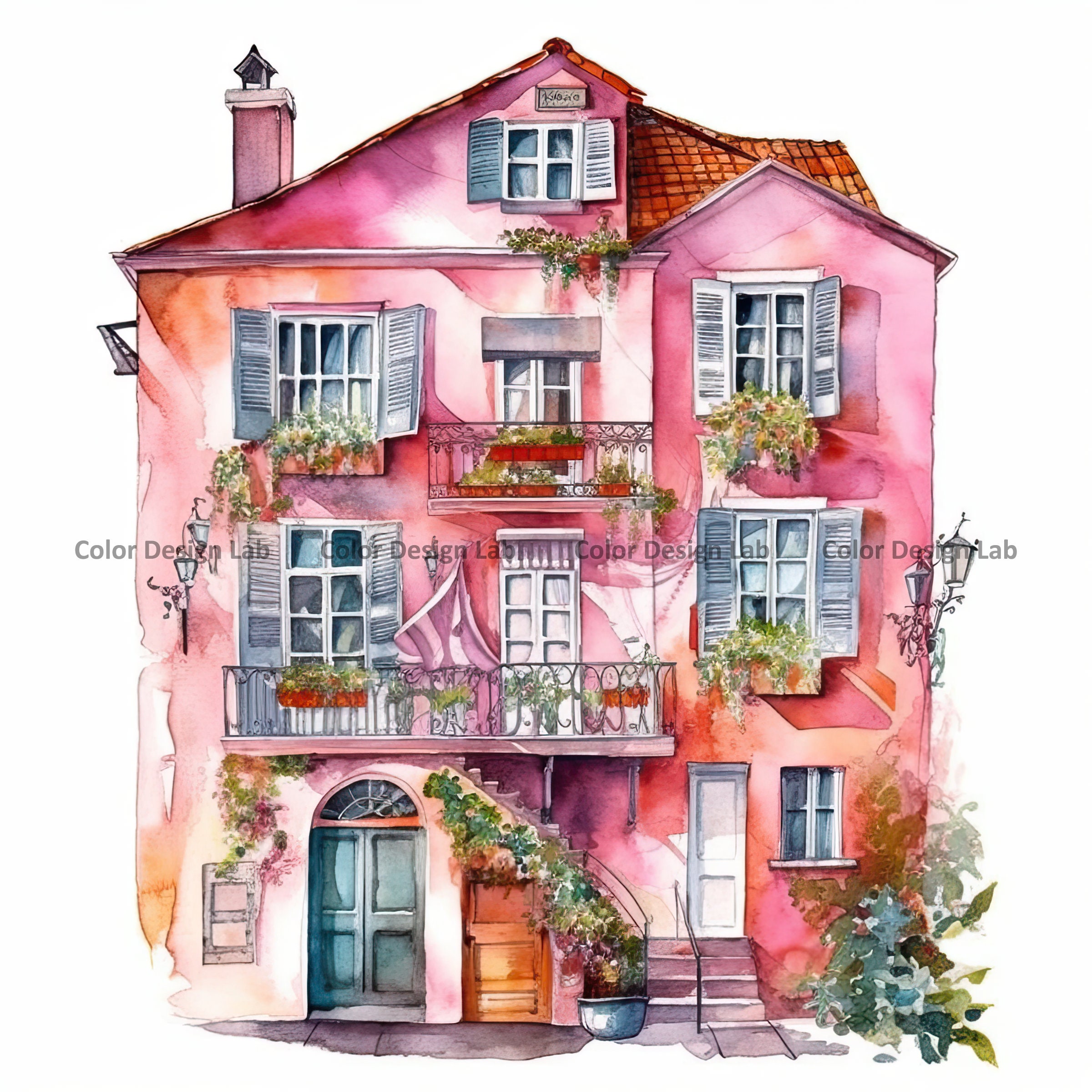 Pink House Clipart - Set of 8 High-resolution PNG - Instant Digital ...