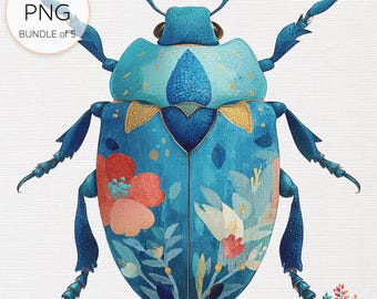 Jeweled Beetle Watercolor Clipart Bundle: Transparent PNGs (Digital Download