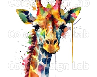 Cute Giraffe Clipart Set - 8 Digital Printable PNG, Cute Giraffe Art for Wall Art, Digital Download, Commercial Use, High Resolution
