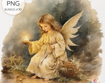 Vintage Christmas Spirit Clipart - Angelic, Candlelight & Gift Illustrations in PNG - Timeless Holiday Elegance for Crafting and Design