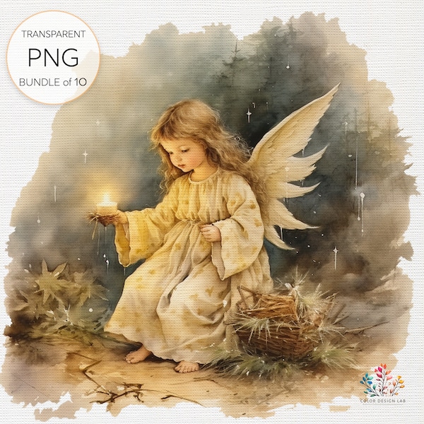 Vintage Christmas Spirit Clipart - Angelic, Candlelight & Gift Illustrations in PNG - Timeless Holiday Elegance for Crafting and Design