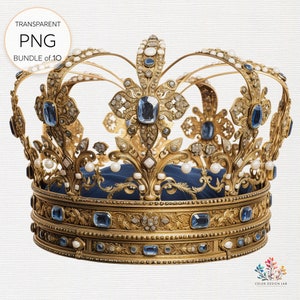 Queen's Crown Clipart: Set aus 10 transparenten PNGs, komplizierte königliche Designs, perfekt für königliche Projekte und elegante Kreationen