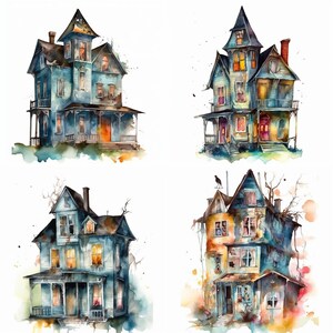 Ghost House Clipart - 8 High-Resolution Ghost House PNG - Digital Download - Perfect for Halloween Invites, Wall Art & Crafts image 2