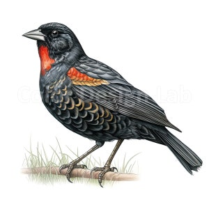 Red-winged Blackbird Clipart Bundle - 8 Art Printables, PNG, Digital ...