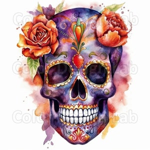 Sugar Skull druckbare Clipart-Bundle - Set von 8 PNG, digitaler Download, kommerzielle Lizenz, perfekt für Kartenherstellung, Wandkunst, Einladungen