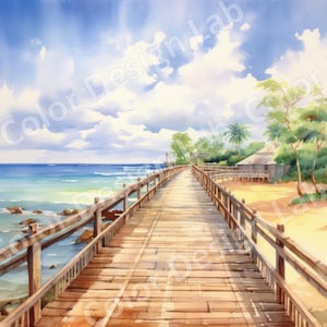 Tropical Beach Boardwalk Clipart Set, 8 High-Resolution PNG Artwork, Digital Download, Commercial Use Allowed, Perfect for Wall Art