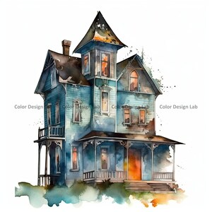 Ghost House Clipart - 8 High-Resolution Ghost House PNG - Digital Download - Perfect for Halloween Invites, Wall Art & Crafts image 5