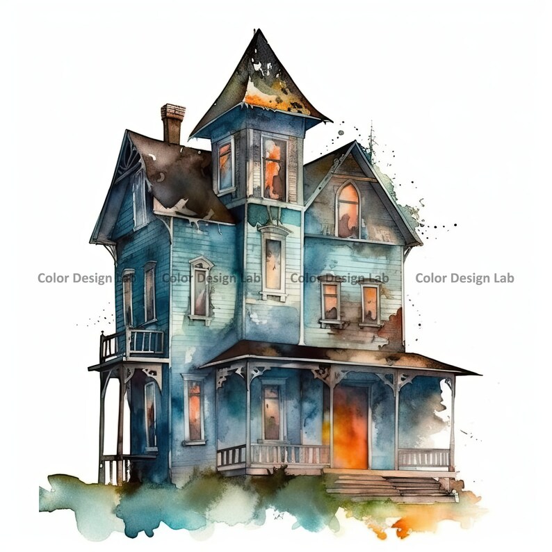 Ghost House Clipart - 8 High-Resolution Ghost House PNG - Digital Download - Perfect for Halloween Invites, Wall Art & Crafts image 5