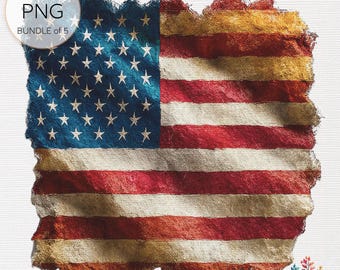 Distressed USA Flag Clipart: Grunge Watercolor PNG Bundle