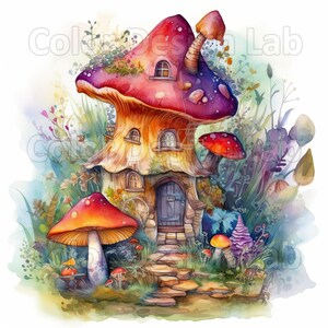 Enchanted Mushroom Fairy House Printable Clipart - 8 PNG avec licence commerciale, téléchargement numérique, parfait pour la fabrication de cartes, art mural, plus