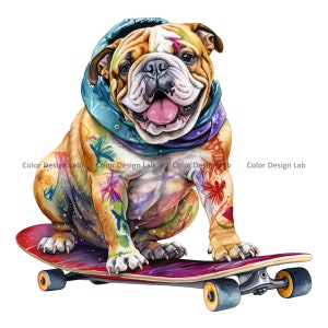 Bulldog Skateboarding Clipart, Urban Dog Design, Avontuurlijke Skate Rider Illustratie, Cool en Edgy Canine Art, Street Sport Bulldog