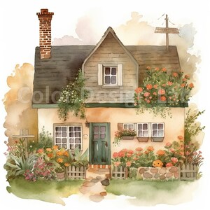 Cosy Cottage imprimable Clipart Bundle - ensemble de 8 PNG de haute qualité avec licence commerciale, téléchargement numérique instantané