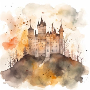 Mysterious Castle Clipart Set - 8 PNG haute résolution, Téléchargement numérique, Castle Fantasy Landscape, Utilisation commerciale autorisée
