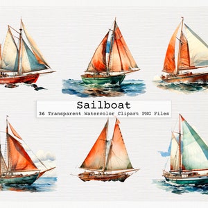 Sailboat Clipart Bundle - 36 Quality Transparent Watercolor Png Digital Download Files Commercial License Download Png Sailboat Clipart