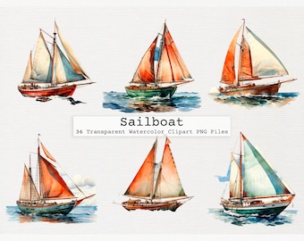 Sailboat Clipart Bundle - 36 Quality Transparent Watercolor Png Digital Download Files Commercial License Download Png Sailboat Clipart