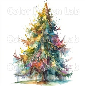 Clipart d’arbre de Noël, paquet d’art d’arbre de Noël de 8 PNG, téléchargement numérique, licence commerciale, parfait pour les invitations, cartes, art mural