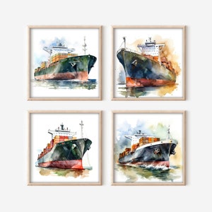Cargo Ship Télécharger imprimable Clipart, ensemble de 4 haute résolution Cargo Ship PNG Images, téléchargement numérique, usage Commercial Wall Art