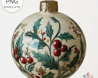 Vintage Christmas Ornaments Clipart Bundle of 10 Transparent PNG Files, Retro Holiday Baubles, Digital Download, Commercial License