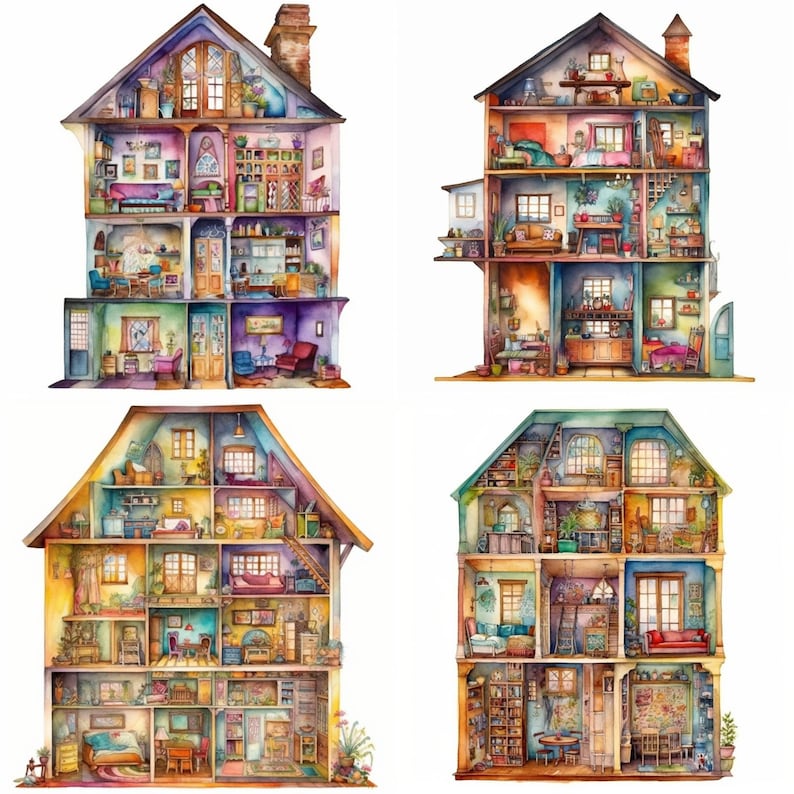 Doll House Clipart Set Dollhouse 8 PNG Instant Digital Etsy