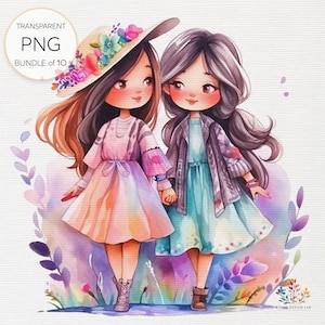 BFF Best Friends Forever Clipart: Colección PNG transparente, Momentos de amistad conmovedores perfectos para libros de recuerdos, Regalos del Día de la Amistad