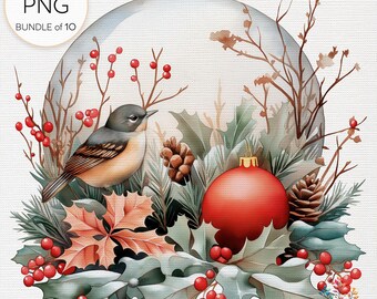 Christmas Snow Globe Clipart - Magical Winter Scenes, Watercolor Snow Globes, Festive Mixed Media Bundle, Digital Craft PNG, Commercial Use