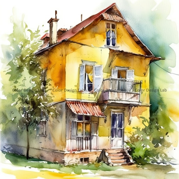Yellow House Clipart - 8 High-Resolution PNG - Digital Download - Decor, Invites, Invitations, Wall Art, and Crafts