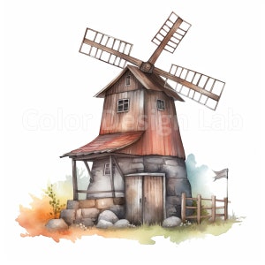 Rustic Windmill Drawing Rustic Windmill Clipart - 8 Printable Art PNG, Windmill Wall Art ...