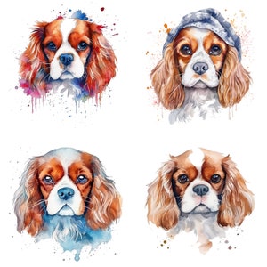 Cavalier King Charles Spaniel Watercolor Art Print, Digital Download, Printable Wall Art, Dog Portrait, Dog Lover Gift, Home Decor, Clipart