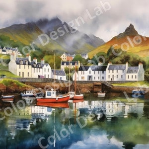Portree, Isle of Skye, Scotland Printable Wall Art, 8 High-Resolution PNG Artwork, Digital Download, Coastal Landscape PNGs